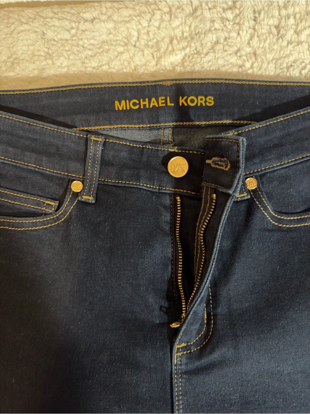 Michael Kors Dark Navy Flare Jeans with Gold Hardware - Picture 3 of 6